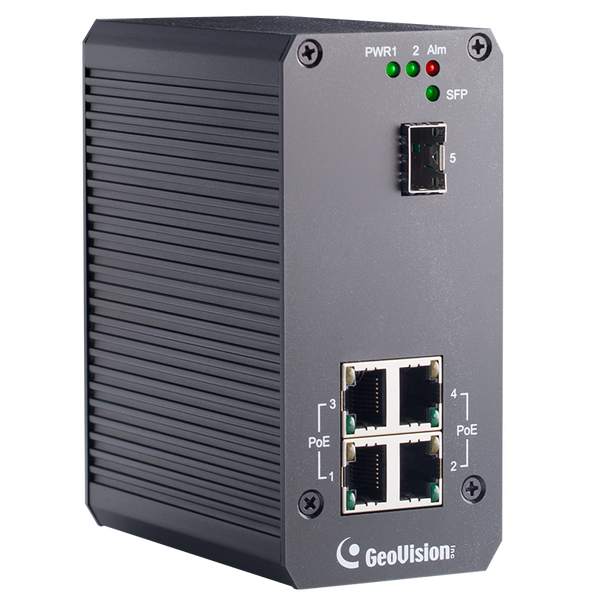 GEOVISION™ 4-Port Gigabit Industrial Switch PSE/PoE+ (+2 Uplink) GV-POE0410-E for 4 IP Cameras - 130W [84-POE0410-E020]