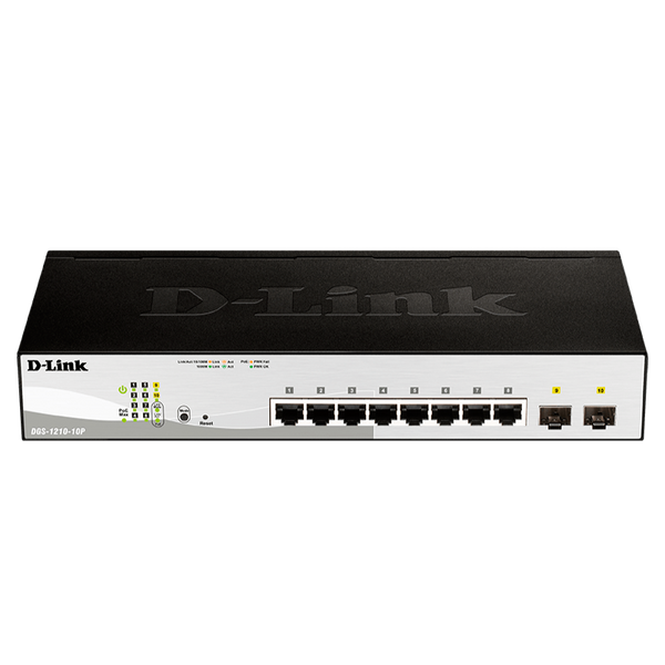 D-Link® 8-Port 10/100/1000Mbps Gigabit PoE+ Switch (2 x 1000BaseT/SFP) [DGS-1210-10P]